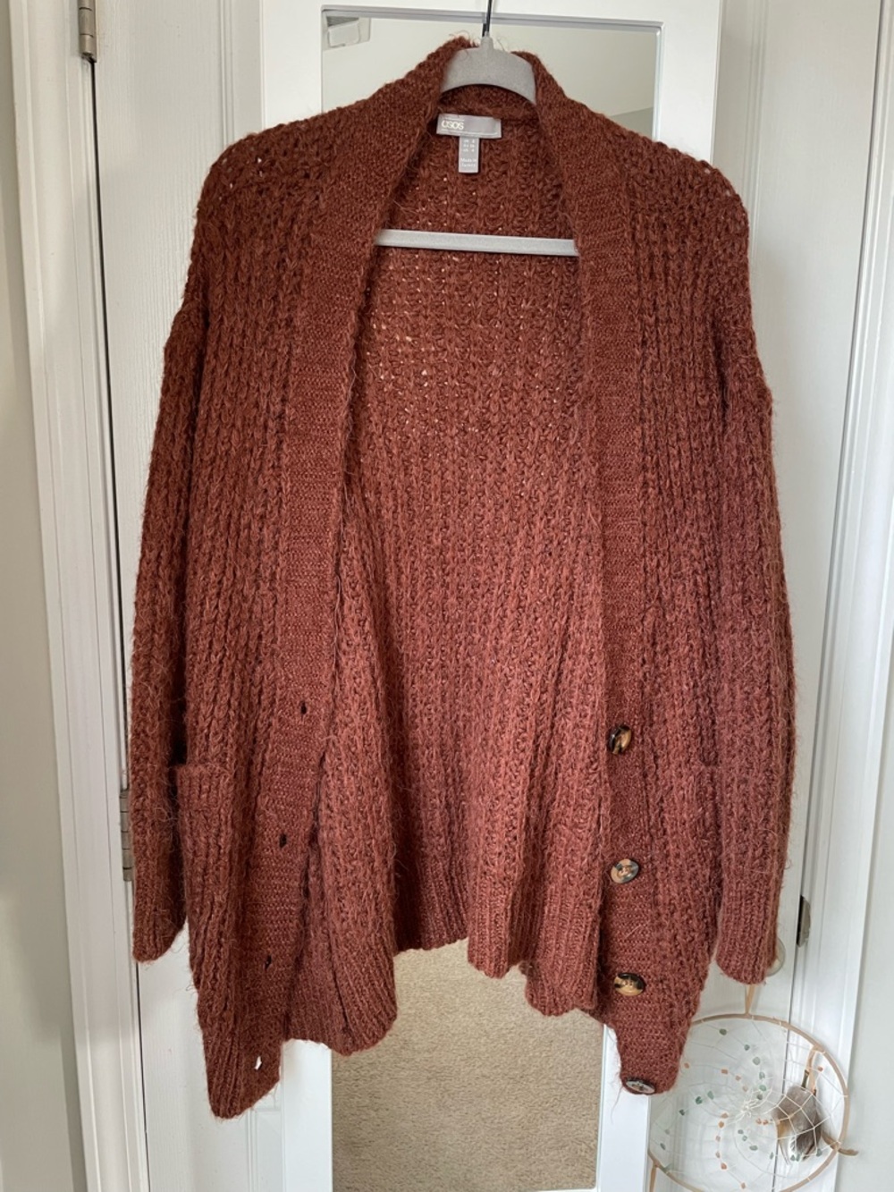 ASOS Chunky Open-Front Cardigan in Rust Brown
